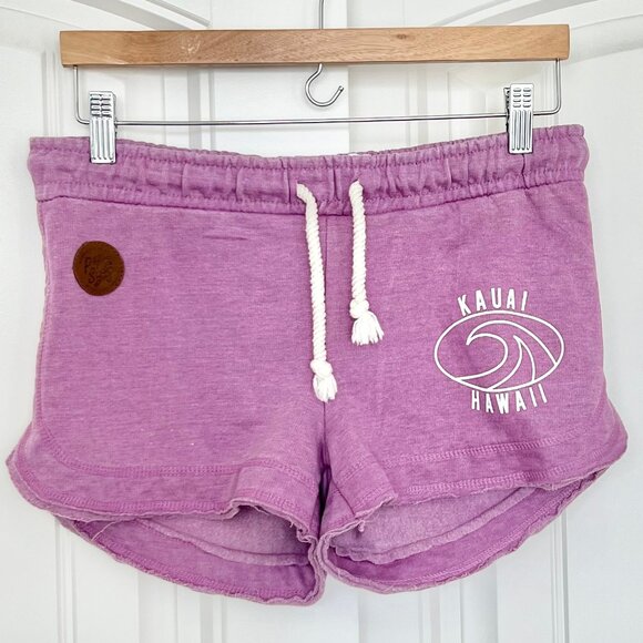 Pop Surf Kauai Hawai'i Terry Knit Purple Athleisure Lounge Shortie Shorts Sz M - Picture 1 of 6
